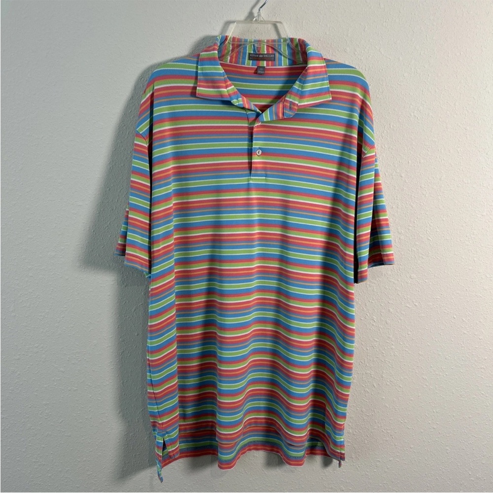 Peter Millar Summer Comfort Polo Shirt Striped MultiColor Golf Casual Preppy XL